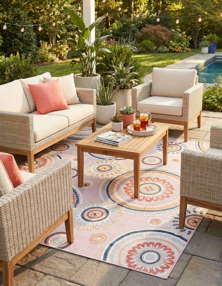 Detail image of 9' 9 x 12' Easy-Clean Botanical Indoor / Outdoor Rug