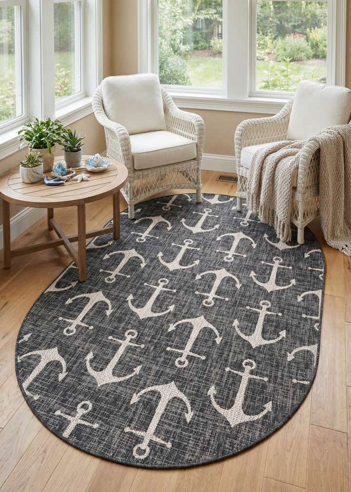 5' 3 x 8' Easy-Clean Coastal Indoor / Outdoor Oval Rug