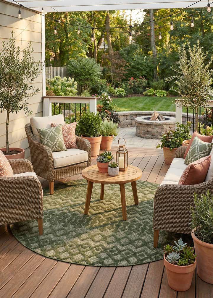 7' x 7' Easy-Clean Trellis Textured Indoor / Outdoor Round Rug
