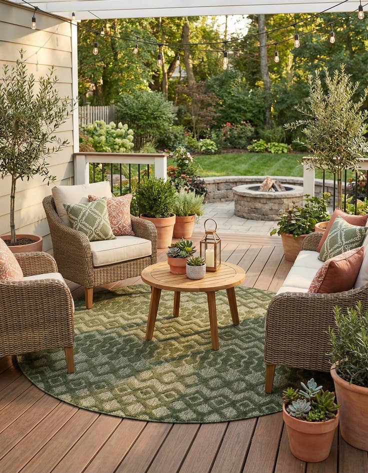 Detail image of 7' x 7'  Washable Trellis Textured Indoor / Outdoor Round Rug