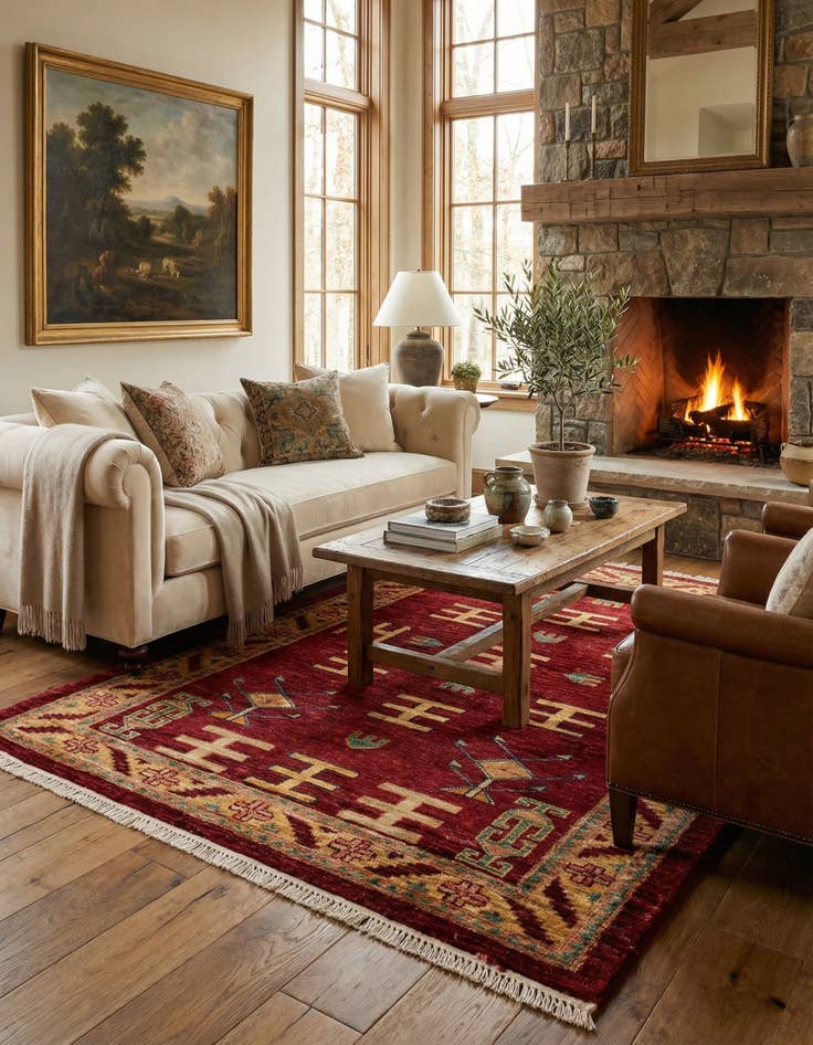 Detail image of  3' 5 x 5' 6  Hand Knotted Ziegler Wool Rug