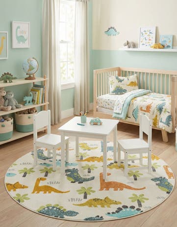 6' 1 x 6' 1 Dinosaur Whimsy Kids Round Rug