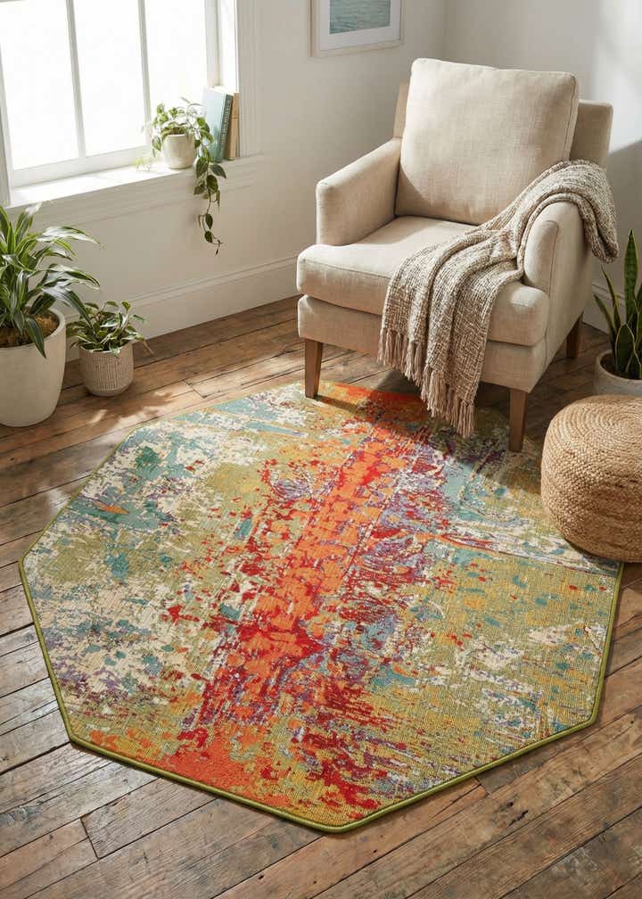 4' x 4' Easy-Clean Modern Indoor / Outdoor Octagon Rug