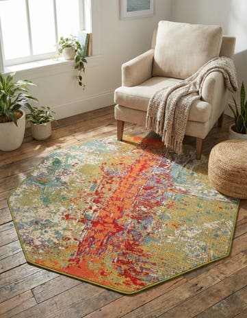 4' x 4' Easy-Clean Modern Indoor / Outdoor Octagon Rug