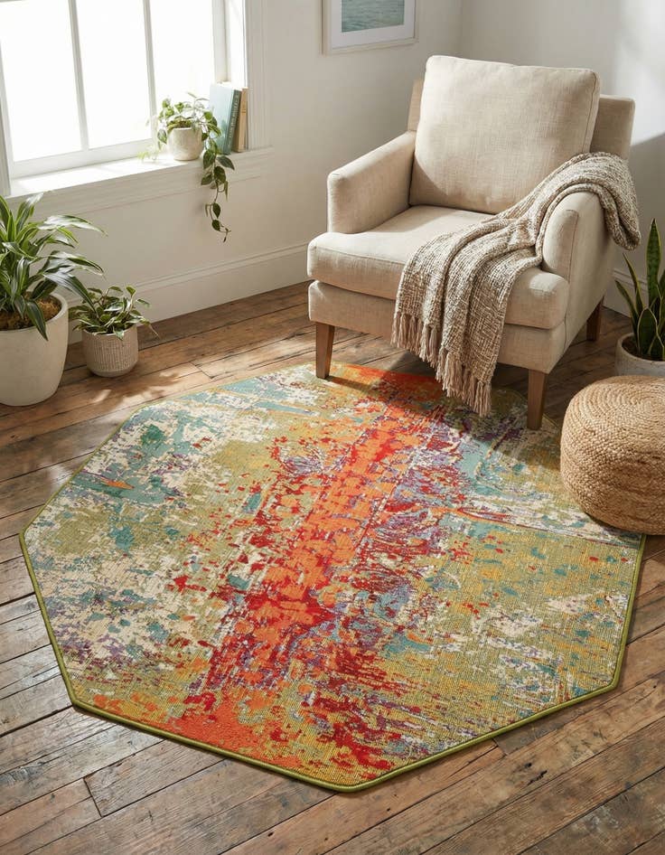 Detail image of 4' x 4'  Washable Modern Indoor / Outdoor Octagon Rug