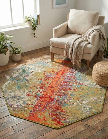 4' x 4' Easy-Clean Modern Indoor / Outdoor Octagon Rug