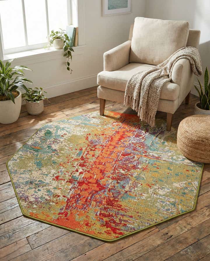 4' x 4' Easy-Clean Modern Indoor / Outdoor Octagon Rug