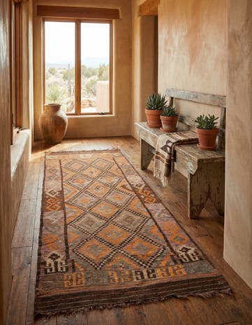 4' 5 x 10' 3 Hand Woven Kilim Fars Wool Runner Rug