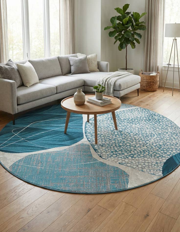 Detail image of 7' 10 x 7' 10 Easy-Clean Modern Indoor / Outdoor Round Rug