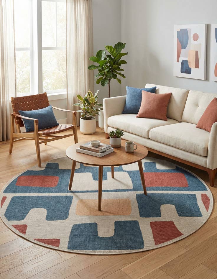 Detail image of 7' 10 x 7' 10  Washable Baja Indoor / Outdoor Round Rug