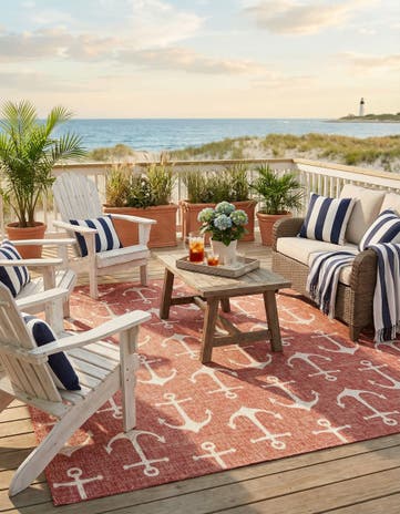 Rust Red Easy-Clean Coastal Indoor / Outdoor Square Rug