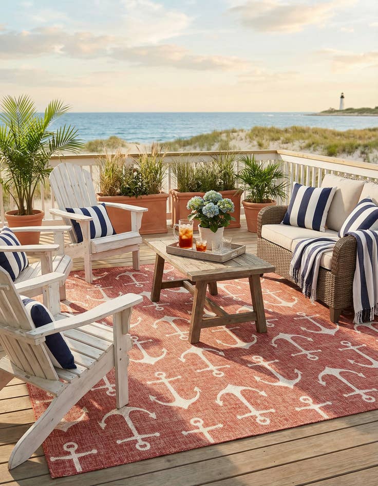 Detail image of  10' x 10'  Washable Coastal Indoor / Outdoor Square Rug