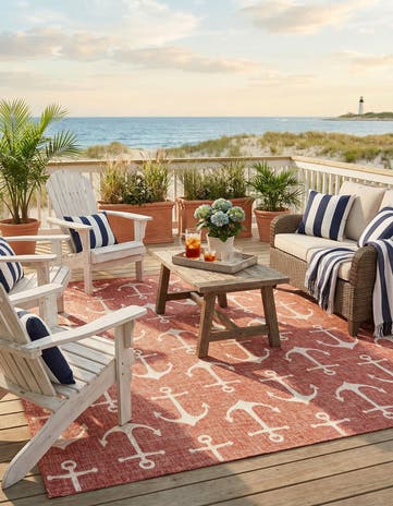 Rust Red Easy-Clean Coastal Indoor / Outdoor Square Rug
