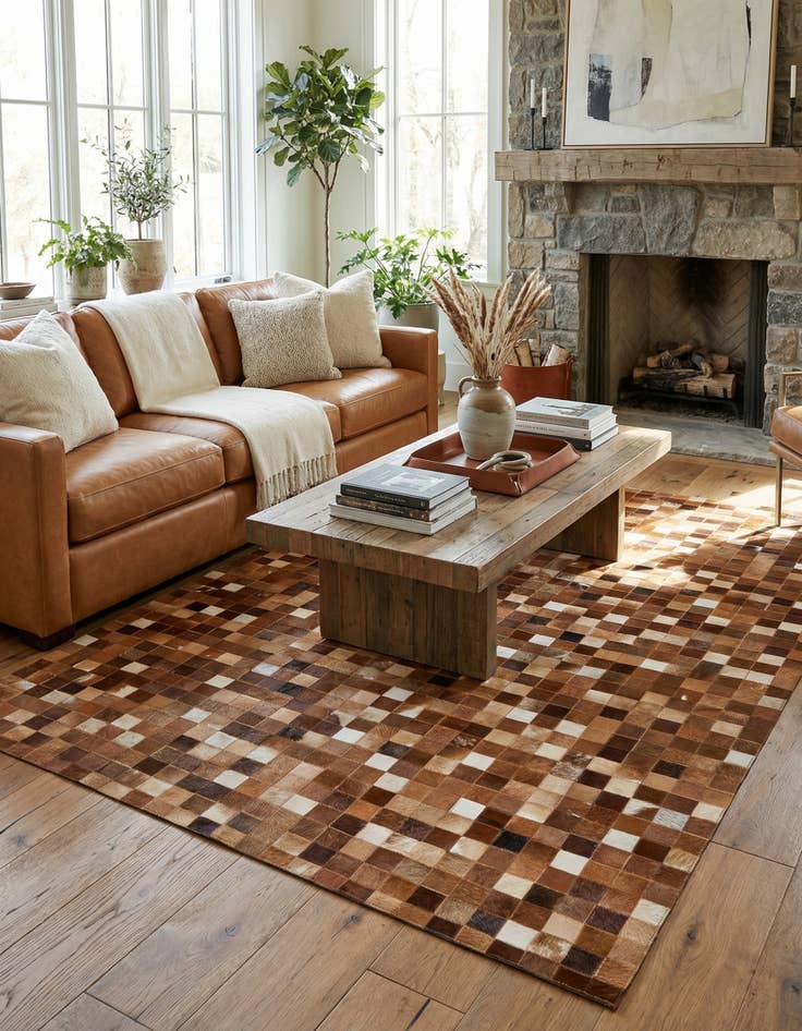 Detail image of 5' 1 x 8' 1 Cowhide Stocks Rug