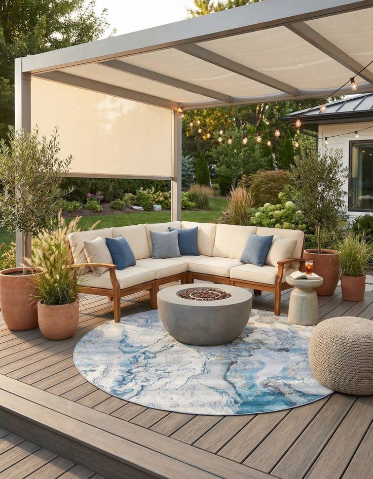 Detail image of 10' x 10'  Washable Modern Indoor / Outdoor Round Rug