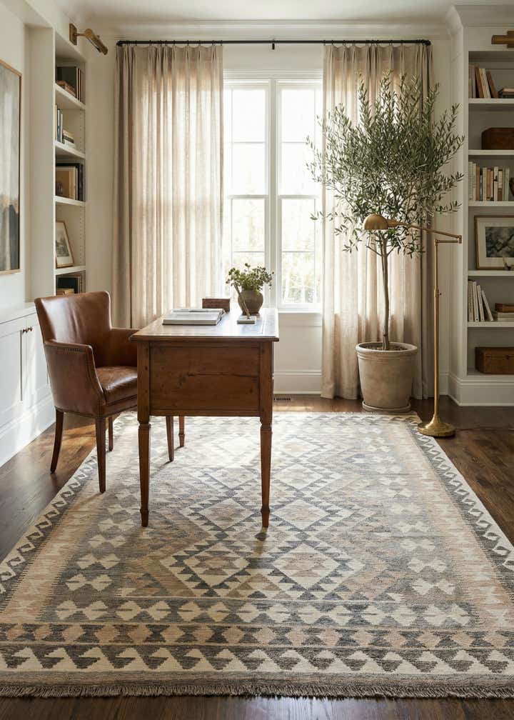 4' 11 x 6' 9 Hand Woven Kilim Maymana Wool Rug