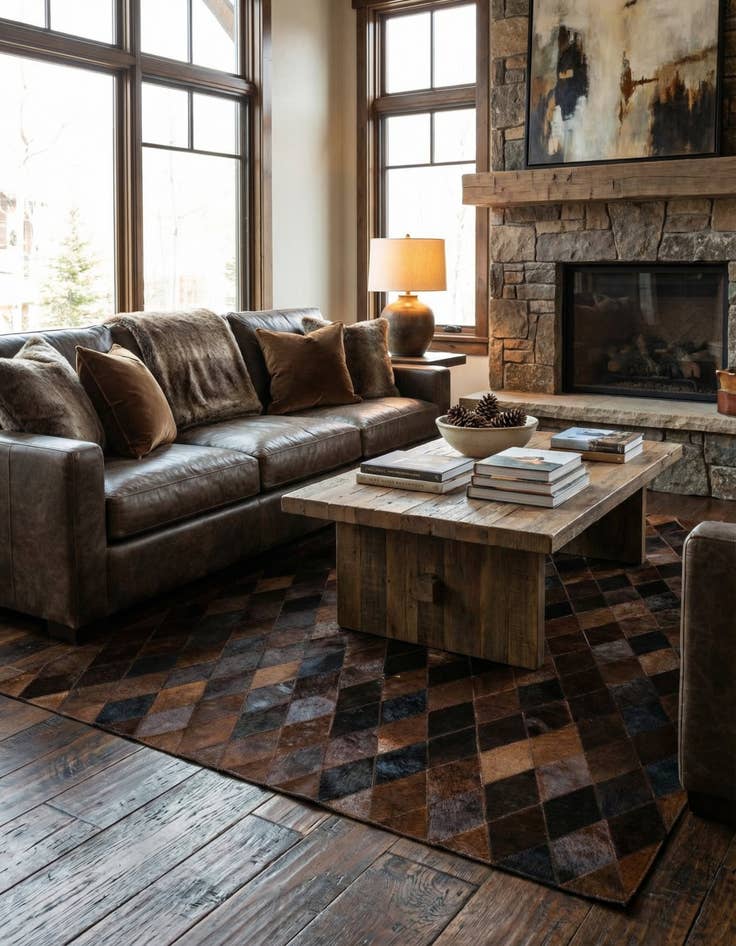 Detail image of 4' 1 x 5' 9 Cowhide Stocks Rug