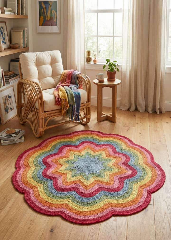 5' 1 x 5' 1 Hand Braided Happy Rugs Jawbreaker Poppy Round