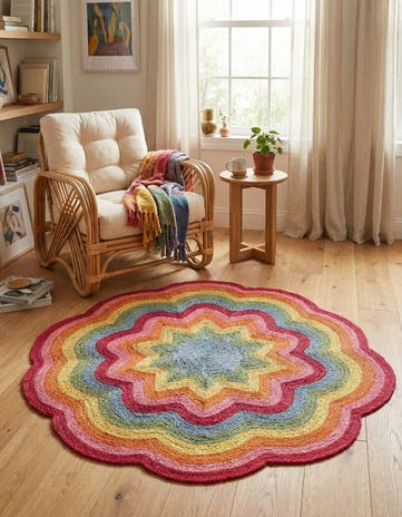 5' 1 x 5' 1 Hand Braided Happy Rugs Jawbreaker Poppy Round