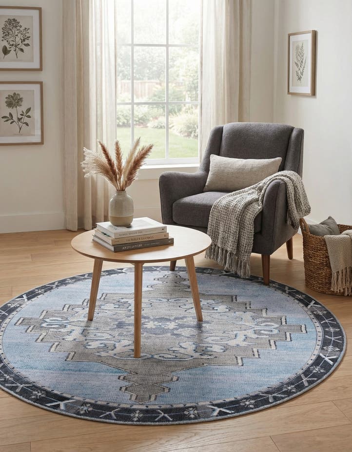 5' x 5' Washable Timeless Round Rug