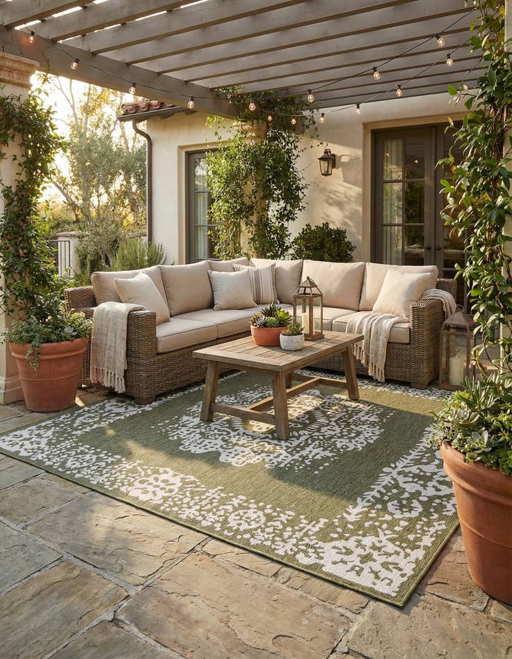 Detail image of 12' x 12'  Washable Traditional Indoor / Outdoor Square Rug