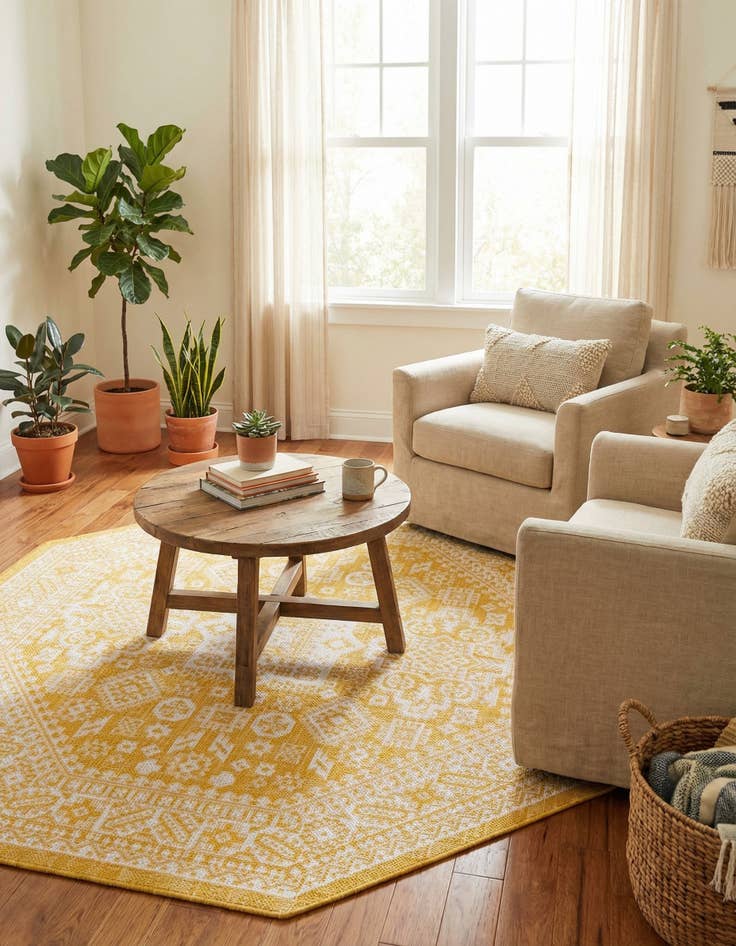 Detail image of 5' 3 x 5' 3  Washable Aztec Indoor / Outdoor Octagon Rug