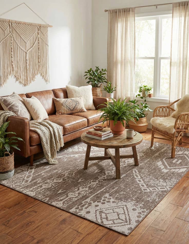 Detail image of 7' x 10'  Washable Bohemian Indoor / Outdoor Rug