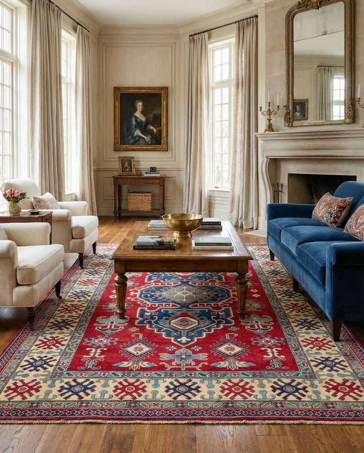 6' 7 x 9' 9 Hand Knotted Kazak Rug