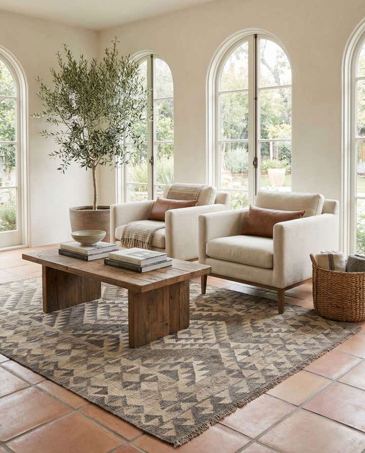 4' x 6' 1 Hand Woven Kilim Maymana Wool Rug