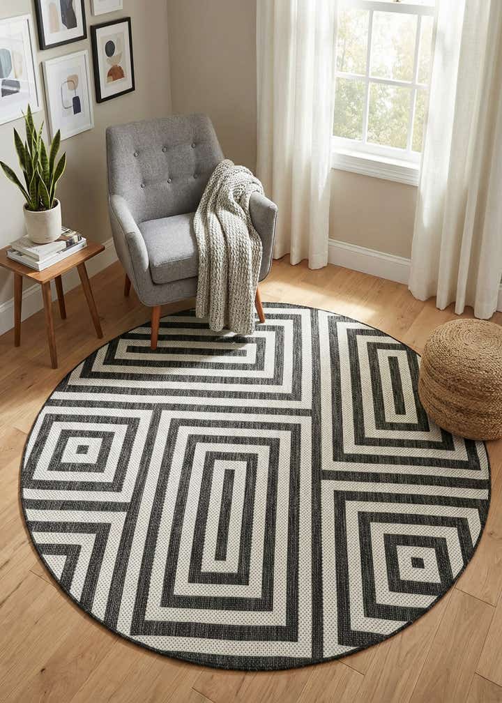 6' x 6' Easy-Clean Modern Indoor / Outdoor Round Rug