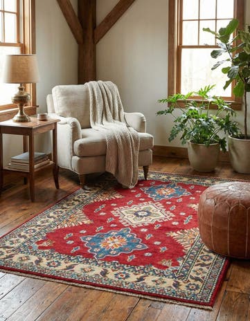3' 4 x 4' 10 Hand Knotted Kazak Rug