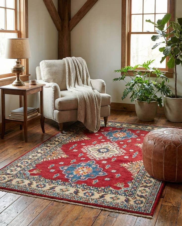 Detail image of 3' 4 x 4' 10 Hand Knotted Kazak Rug