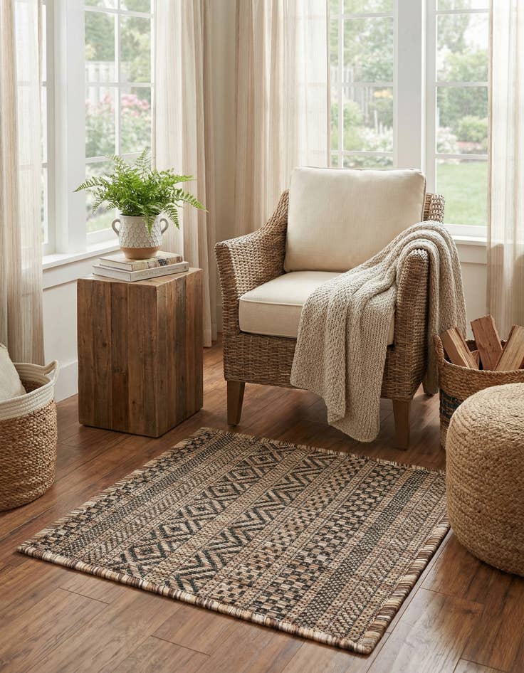 Detail image of 1' 4 x 1' 4  Washable Striped Indoor / Outdoor Sample Rug