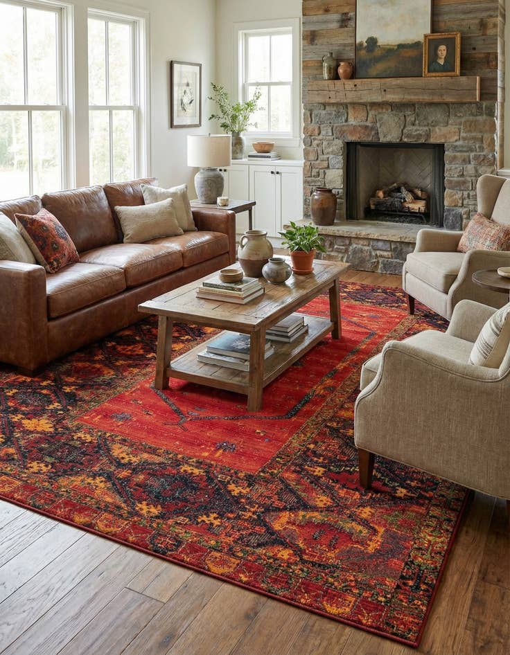Detail image of 10' x 13' Easy-Clean Tribal Indoor / Outdoor Rug