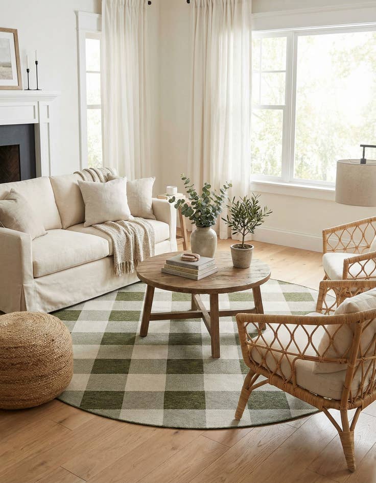 Detail image of 7' 10 x 7' 10  Washable Checkered Indoor / Outdoor Round Rug