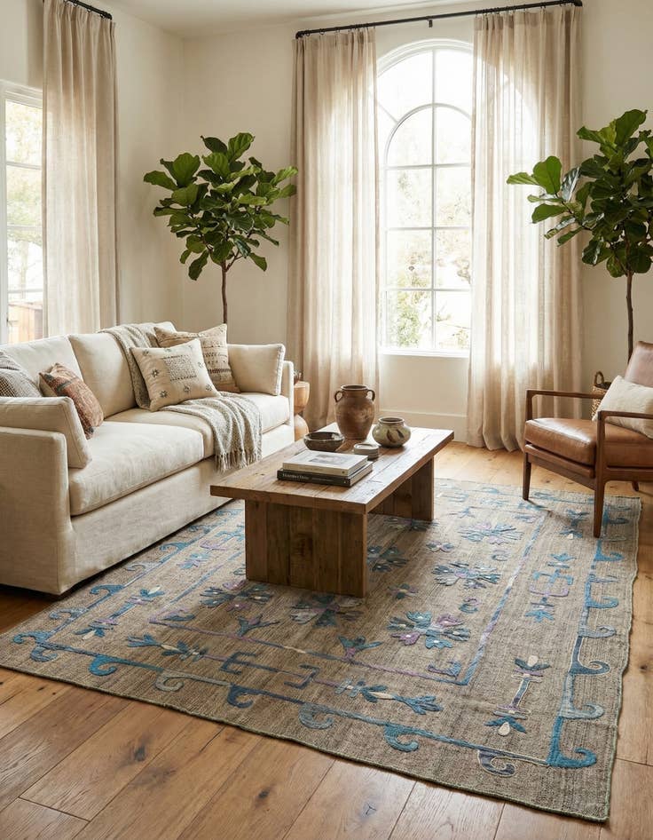 Detail image of 5' 3 x 6' 3  Hand Woven Kilim Suzani Wool Square Rug