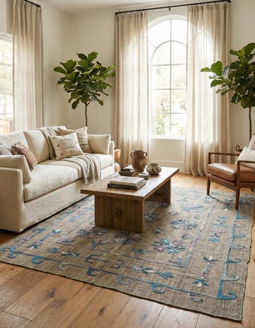 5' 3 x 6' 3 Hand Woven Kilim Suzani Wool Square Rug