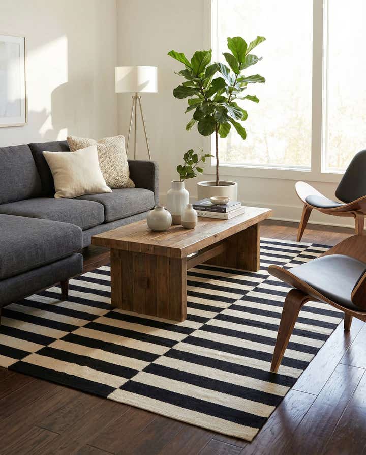 4' 3 x 5' 11 Hand Woven Kilim Modern Wool Rug