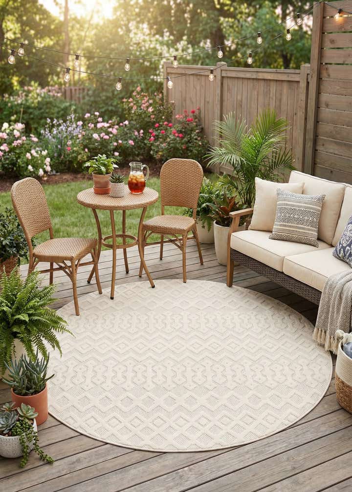 7' x 7' Easy-Clean Trellis Textured Indoor / Outdoor Round Rug