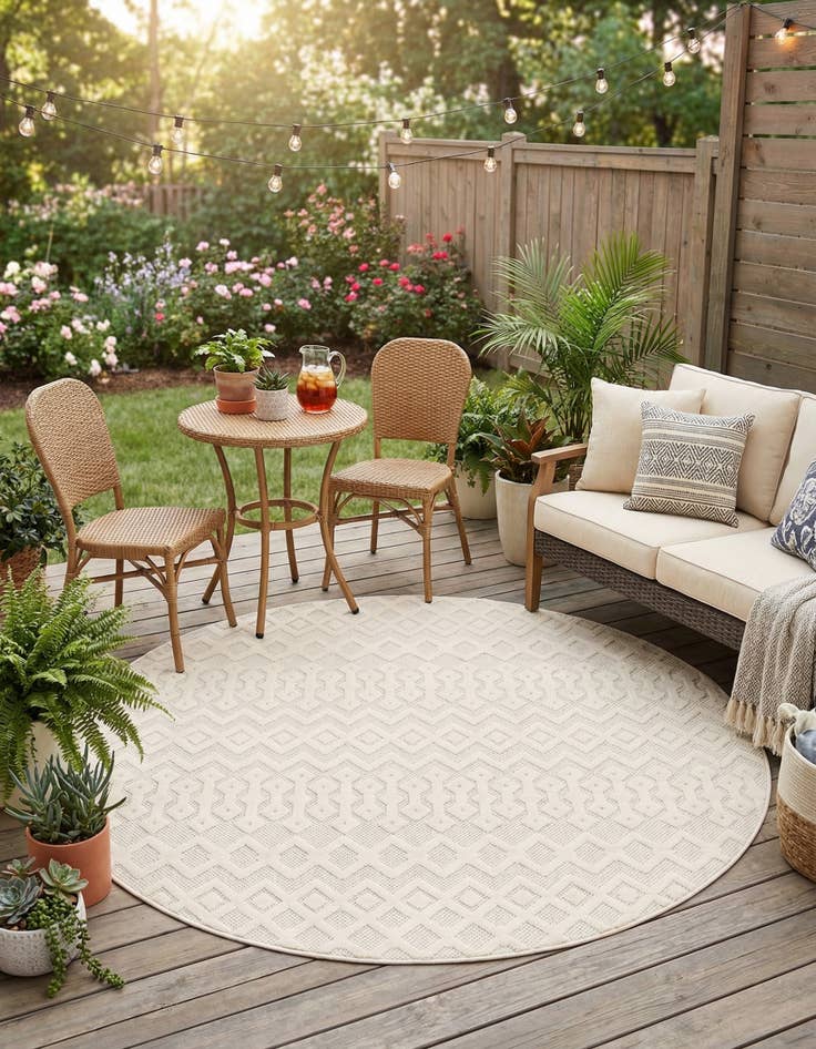 Detail image of 7' x 7'  Washable Trellis Textured Indoor / Outdoor Round Rug