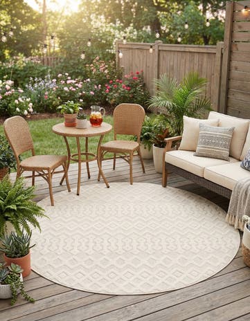 7' x 7' Easy-Clean Trellis Textured Indoor / Outdoor Round Rug