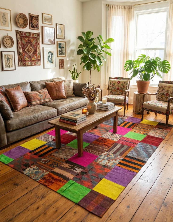 Detail image of 6' x 9' 8  Hand Woven Kilim Patchwork Wool Rug