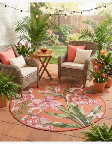 4' x 4' Easy-Clean Botanical Indoor / Outdoor Round Rug