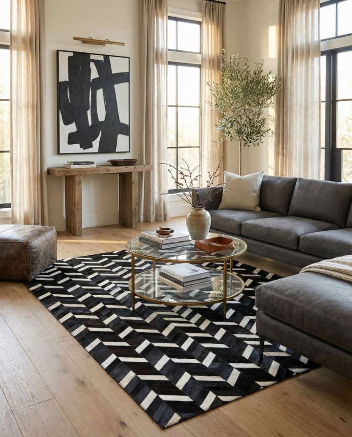 5' 1 x 8' 1 Cowhide Leather Rug