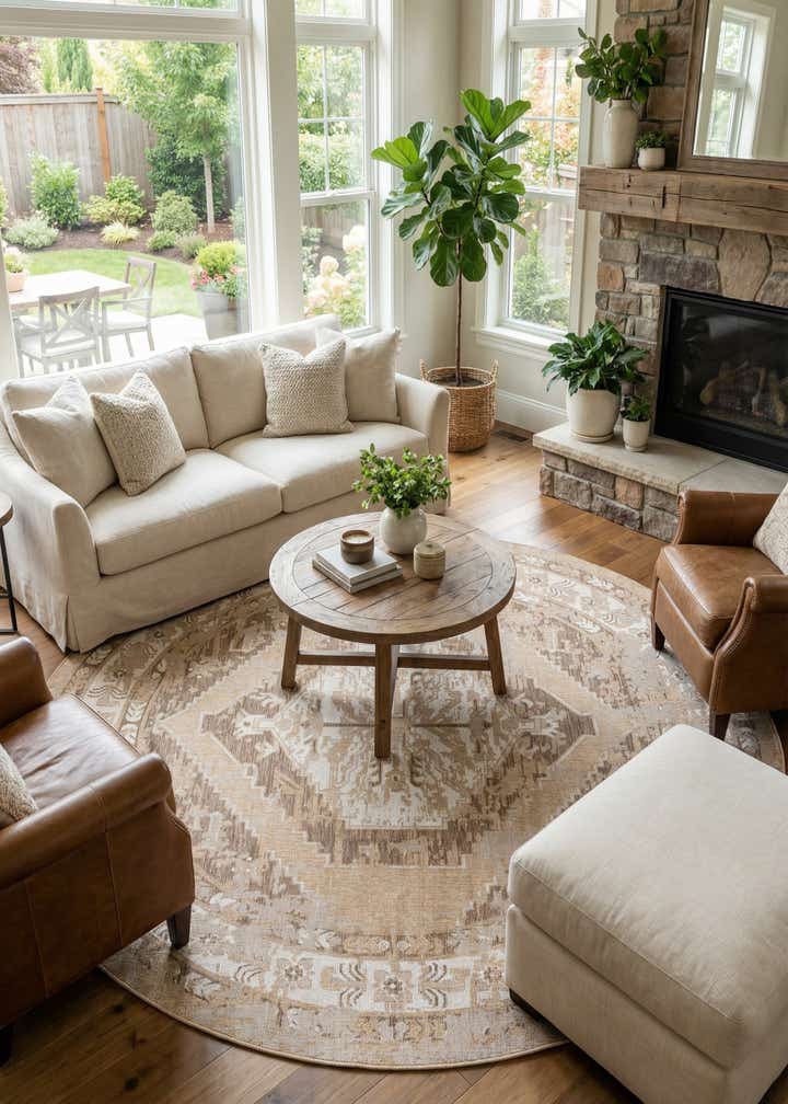 13' x 13' Easy-Clean Traditional Indoor / Outdoor Round Rug