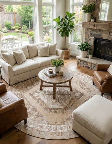 13' x 13' Easy-Clean Traditional Indoor / Outdoor Round Rug