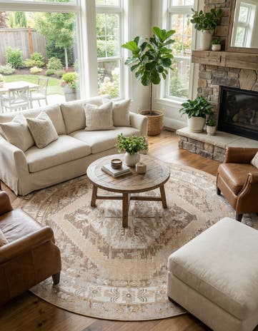 13' x 13' Easy-Clean Traditional Indoor / Outdoor Round Rug