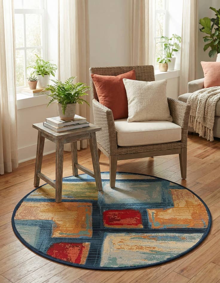 Detail image of 2' 7 x 2' 7  Washable Modern Indoor / Outdoor Round Rug