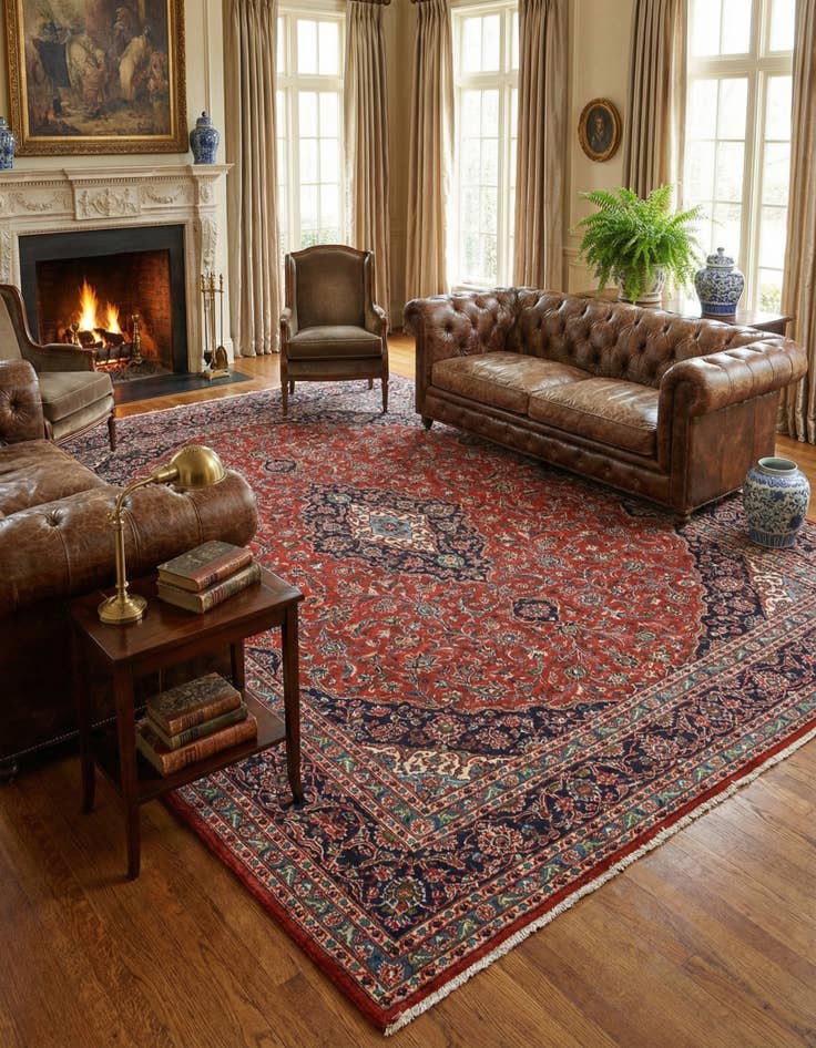 Detail image of  9' 10 x 12' 7  Hand Knotted Mashad Persian Wool Rug