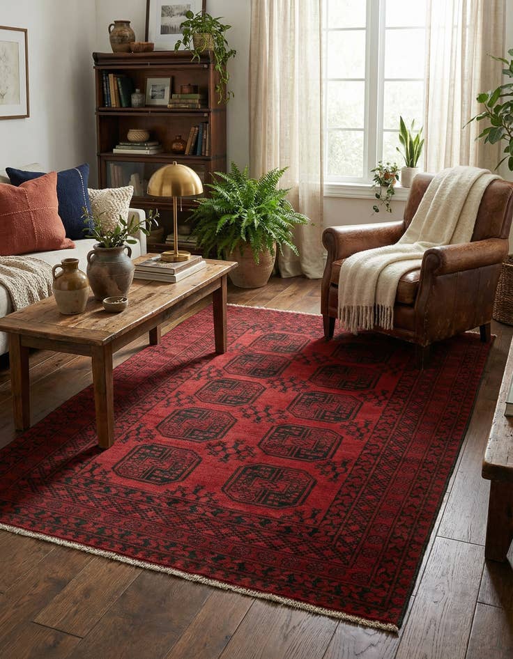 Detail image of 5' x 6' 6 Hand Knotted Afghan Akhche Wool Rug